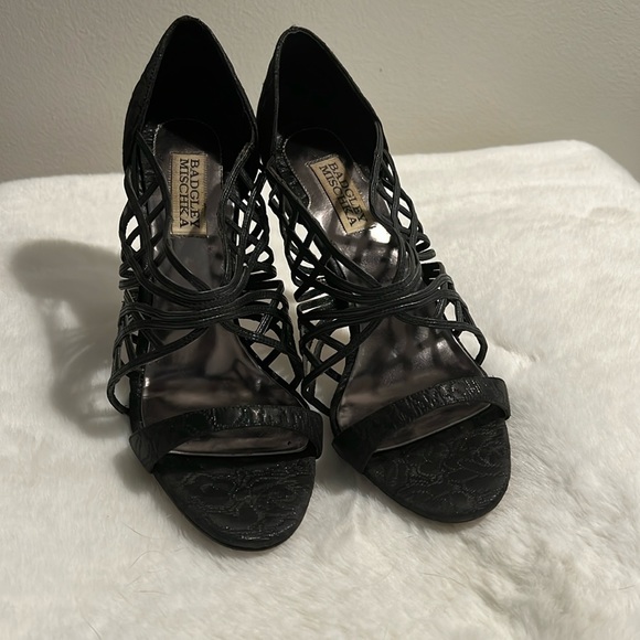 Badgley Mischka Strappy Glitter Heels - Picture 2 of 7